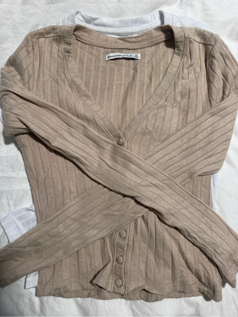 Abercrombie & Fitch Taupe Ribbed V-Neck Button Cardigan